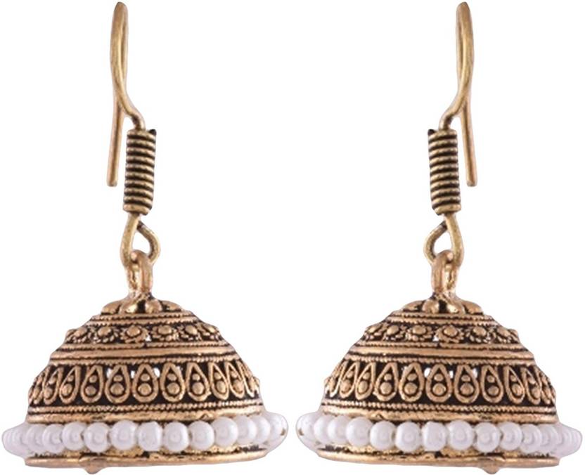 Sansar India Light Weight Oxidized Gold Plated Alloy Jhumki Earring