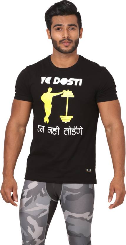Crush Fitness India Typography Graphic Print Men Round Neck Black