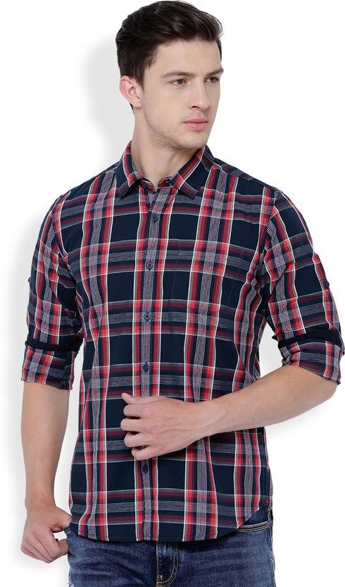 Highlander Men's Casual Dark Blue, Red Shirt