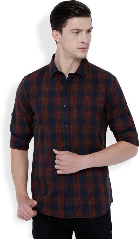 Highlander Men's Checkered Casual Dark Blue, Red Shirt