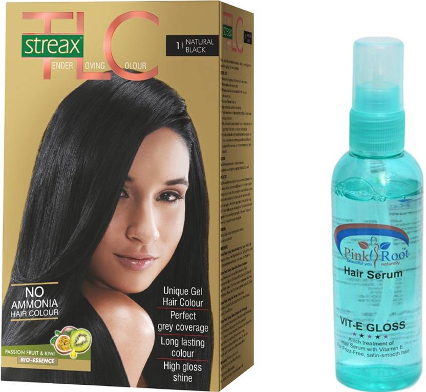 Streax Tlc Hair Color Natural Black With Pink Root Hair Serum