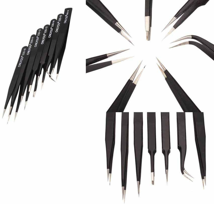 Precision ESD Anti-Static 7 pcs Stainless Steel Tweezers Electronics Repairing