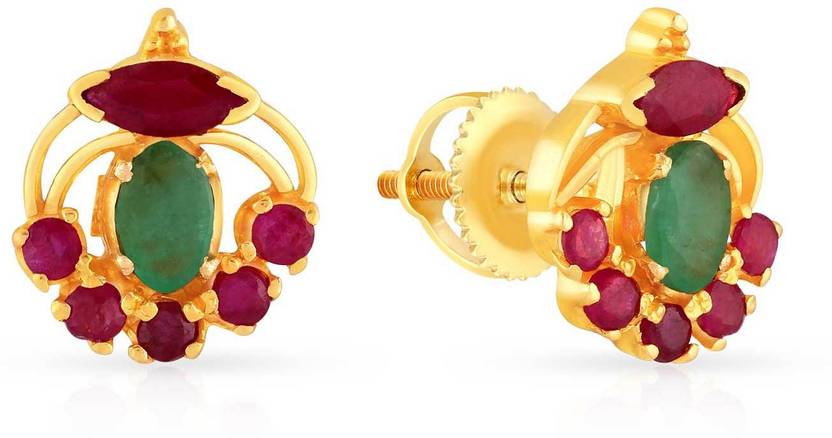 Malabar Gold And Diamonds Yellow 22kt Ruby Emerald Stud Malabar Gold And Diamonds Yellow 22kt Ruby Emerald Stud Earring