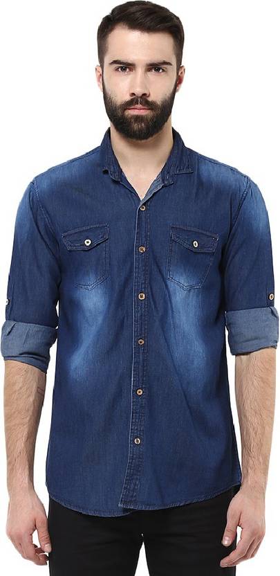 Urbano Fashion Men's Solid Casual Denim Blue Shirt