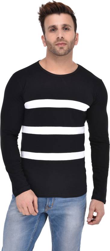 BigIdea Striped Men's Round Neck Black, White T-Shirt