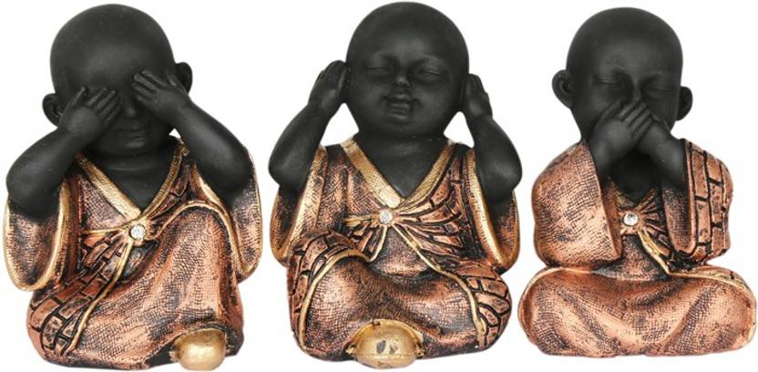 Heeran Art Religious Idols Of Baby Buddha Monk See No Evil Hear Heeran Art Religious Idols Of Baby Buddha Monk See No Evil Hear Speak Statue Decorative Showpiece 11 Cm Polyresin Multicolor