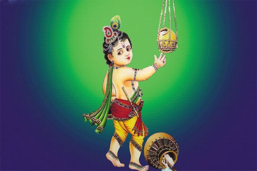 bikrikendra shri krishna makhan chor poster paper print religious