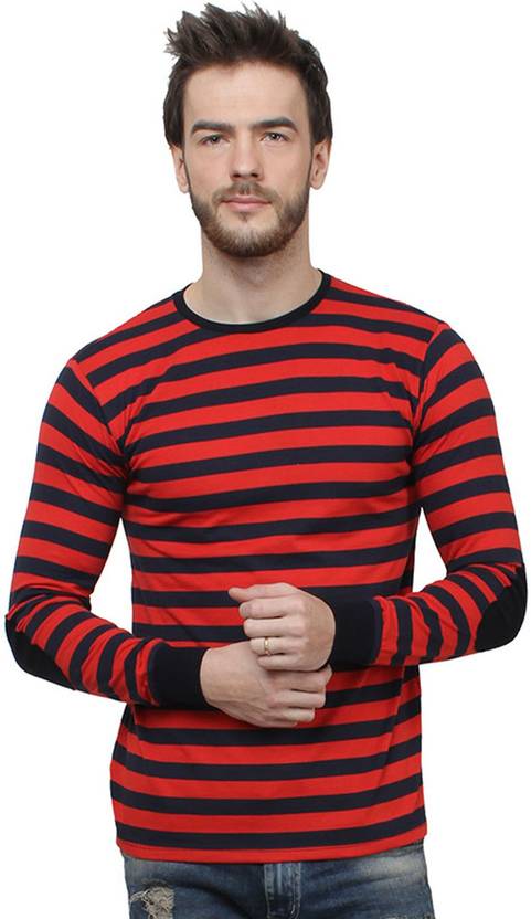 SayItLoud Striped Men's Round Neck Blue, Red T-Shirt