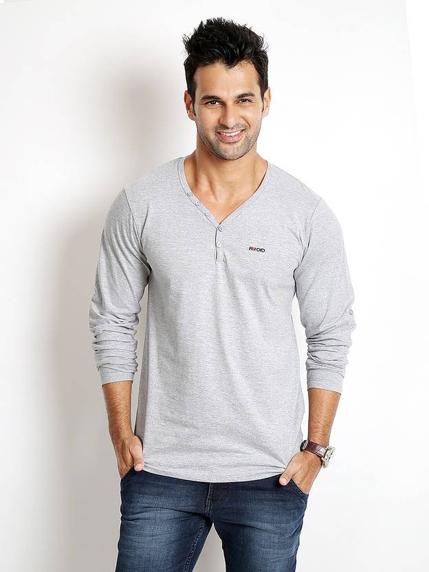 Rodid Solid Men's V-neck Grey T-Shirt