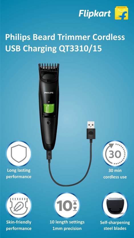 Philips QT3310/15 Cordless Trimmer for Men  Black Philips Trimmers