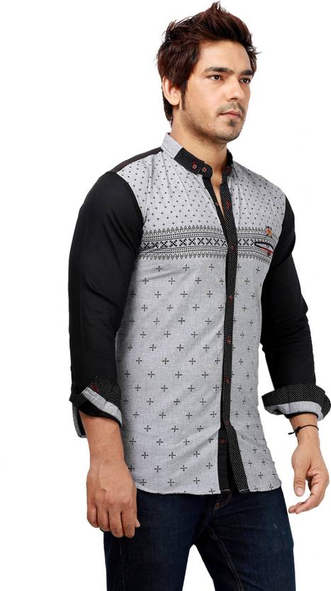 Rapphael Men's Printed Casual Grey Shirt