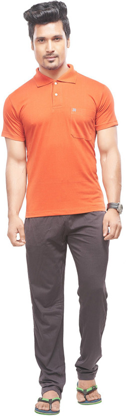 Buy BumChum Solid Men Polo Neck Orange