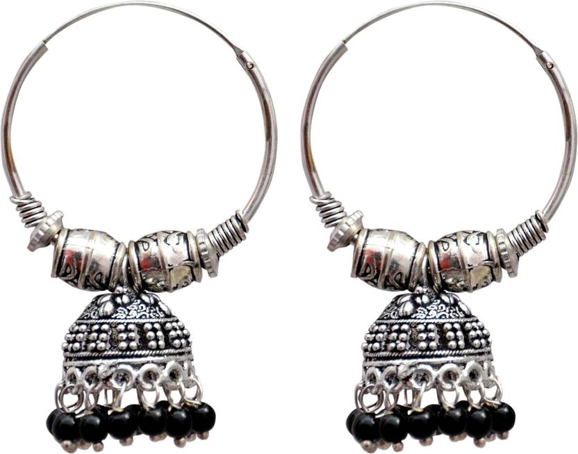 Flipkart Technuv Oxidized Silver Black Pearl Hoop Ring Technuv Oxidized Silver Black Pearl Hoop Ring Jhumka Earring Alloy