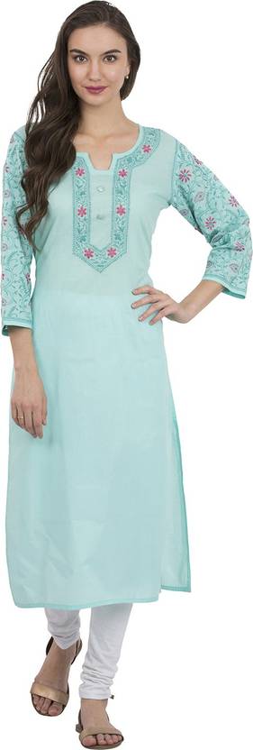 La Vastraa Womens Chikan Embroidery Straight Kurta La Vastraa Womens Chikan Embroidery Straight Kurta