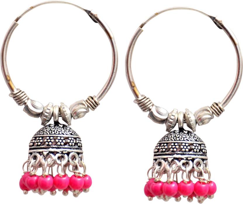 Flipkart Technuv Oxidized Silver Pink Pearl Hoop Ring Technuv Oxidized Silver Pink Pearl Hoop Ring Jhumka Earring Small Alloy