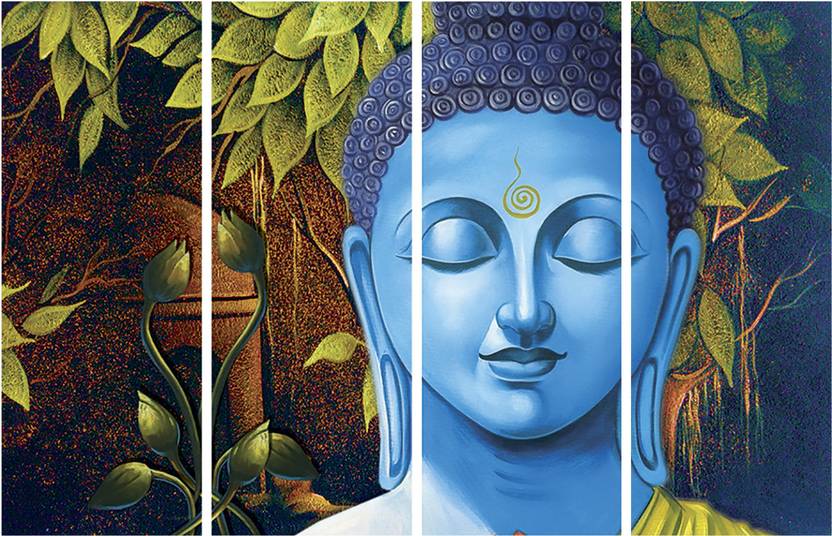saf buddha premium large 4 panel painting ink painting price in