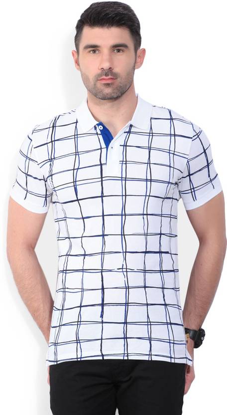 United Colors of Benetton Checkered Men's Polo Neck White T-Shirt
