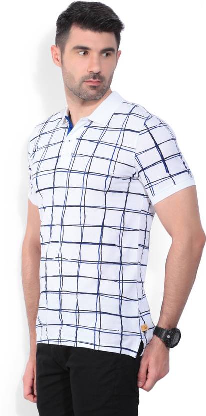 United Colors of Benetton Checkered Men's Polo Neck White T-Shirt