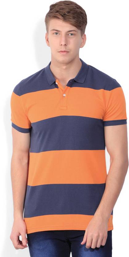 United Colors of Benetton Striped Men's Polo Neck Blue T-Shirt
