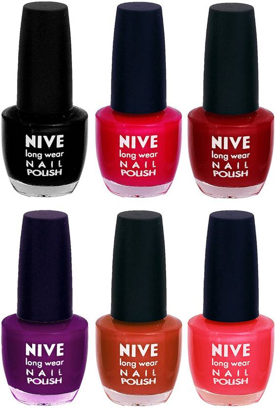 Nive Colour Blast Nail Lacquer Set Of 6 Nail Polish Black Pink Red