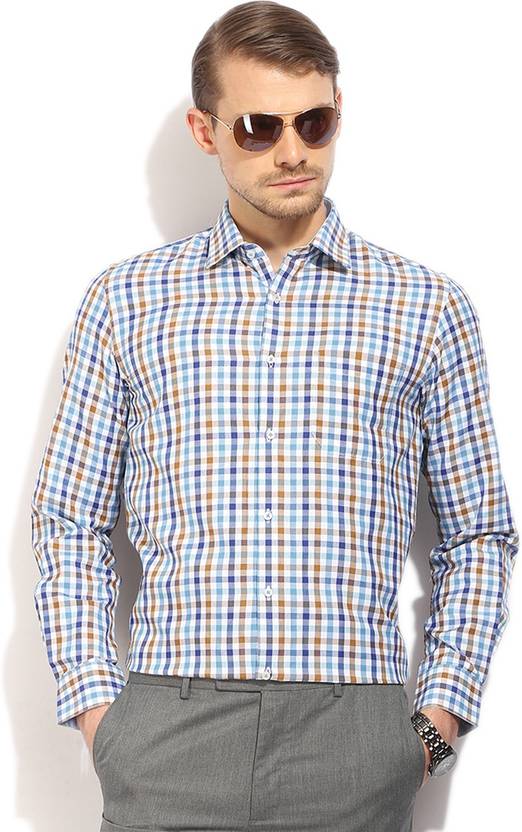 Peter England Men's Checkered Formal White Shirt