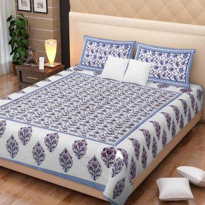 Rajasthani Print 300 TC Cotton Double Printed Flat Bedsheet Buy