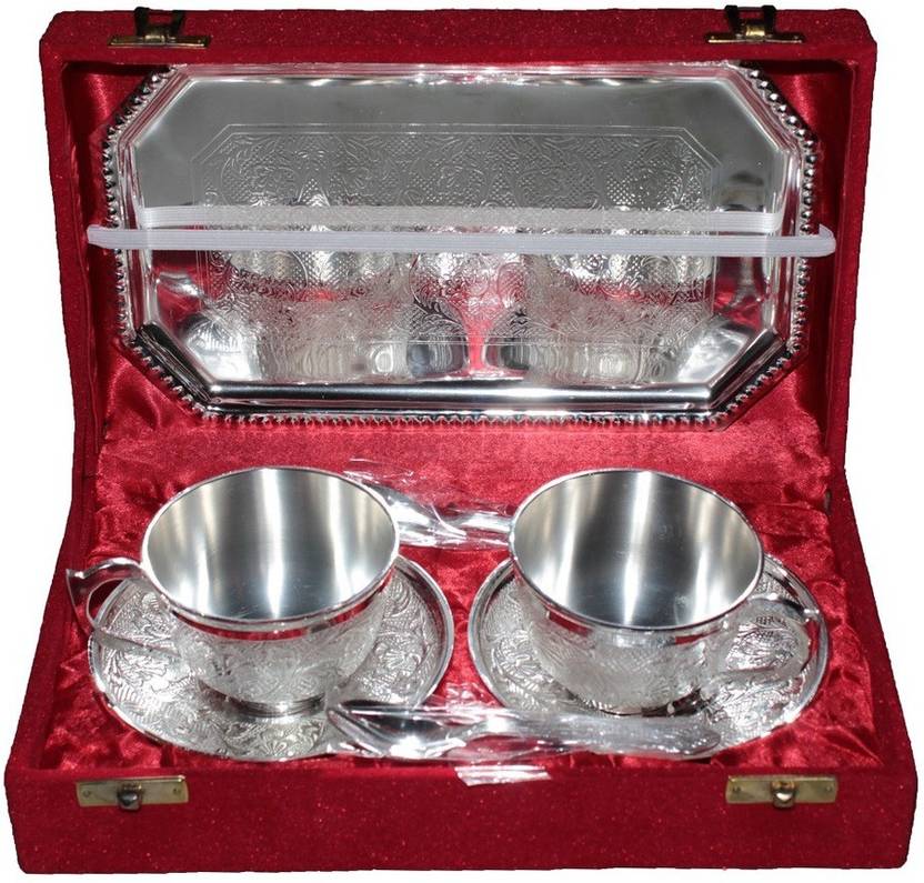 Crafticia Indian German Silver Silver Cup Plate With Spoon Plate