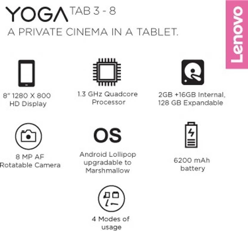 Lenovo Yoga 3 2 GB RAM 16 GB 8 inch with Wi Fi+4G Tablet Slate Black Lenovo Tablets with Call Facility