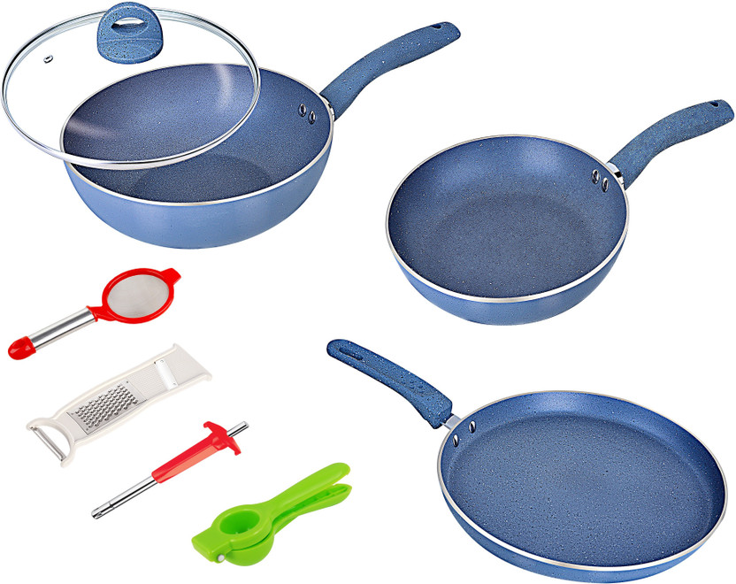 7 PC Cookware Set Marble Coating Induction Cooking Nonstick Aluminium Pots Pans