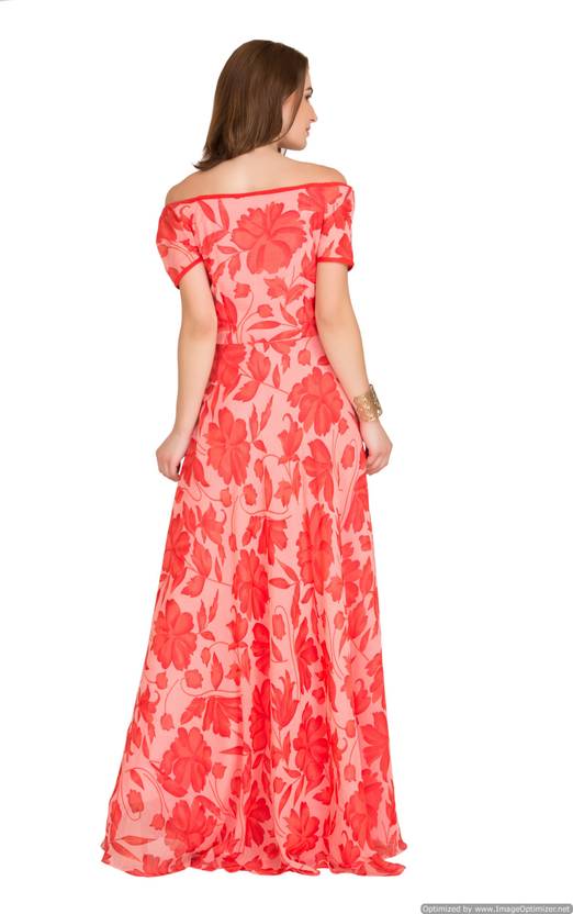 Raas Prêt Women's Fit and Flare Red, Pink Dress