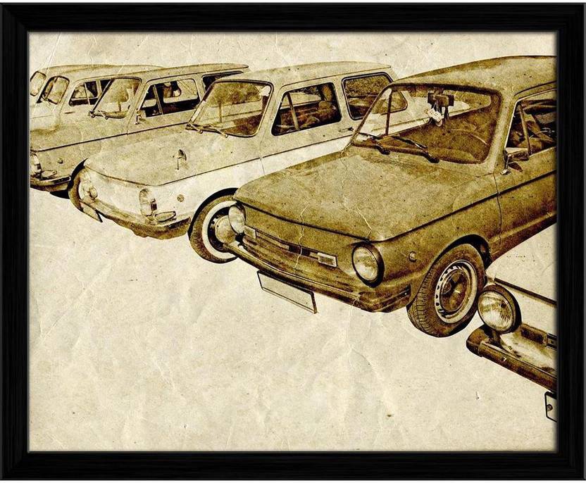 Artzfolio Vintage Car Framed Wall Art Painting Print Canvas 18 inch x