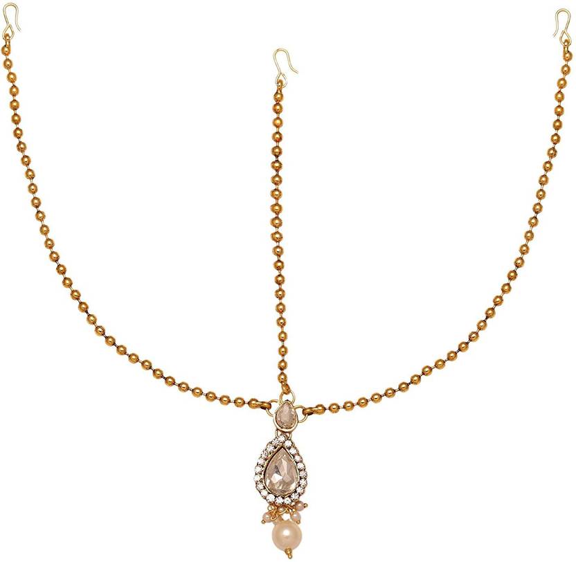 Sanjog Statement Gold Plated Pearl Matha Patti Maang Tikka For