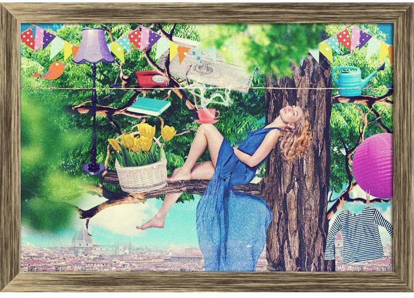Artzfolio Fantasy Retro Artwork With Beautiful Woman Framed
