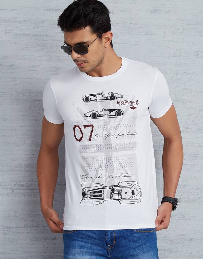 Metronaut Printed Men Round Neck White T-Shirt