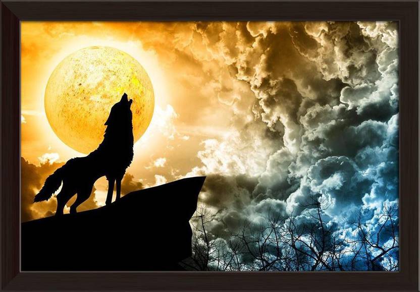 picture Wolf Silhouette Melted Crayon Art wolf painting howling at the moon