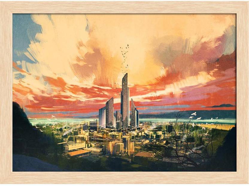 Artzfolio Futuristic Sci Fi City Framed Wall Art Painting