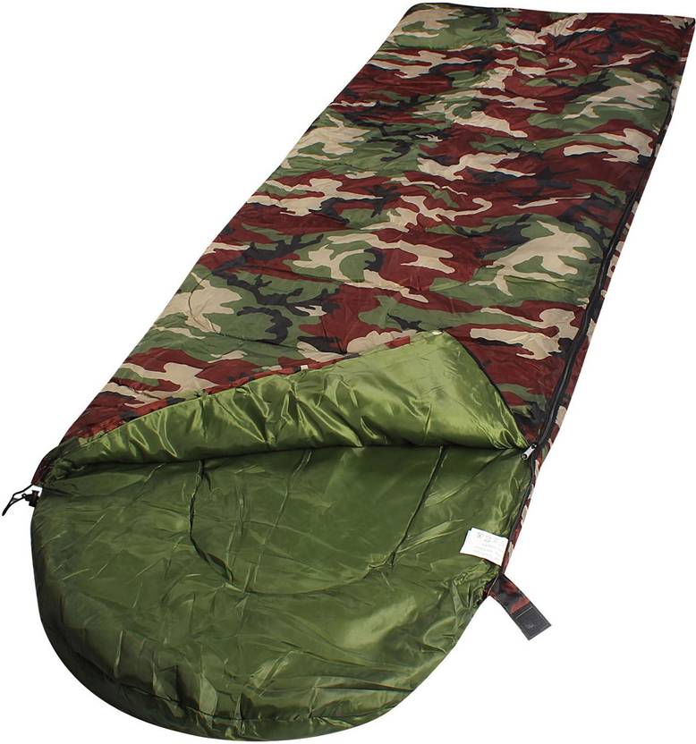 Ruggedtrails Camouflage Pattern Waterproof Hooded Sleeping Bag With Compression Carry Cushion Weight 1 25 Kg
