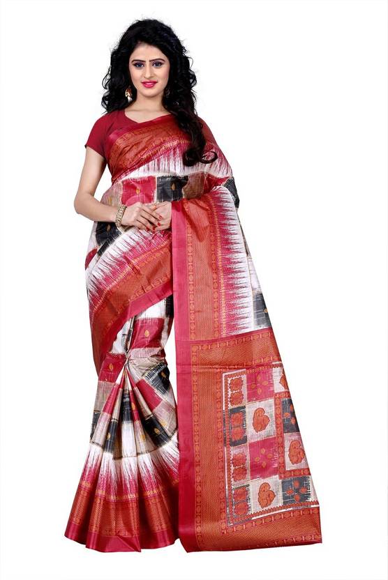 Trendz Style Printed Fashion Raw Silk, Cotton Linen Blend Saree