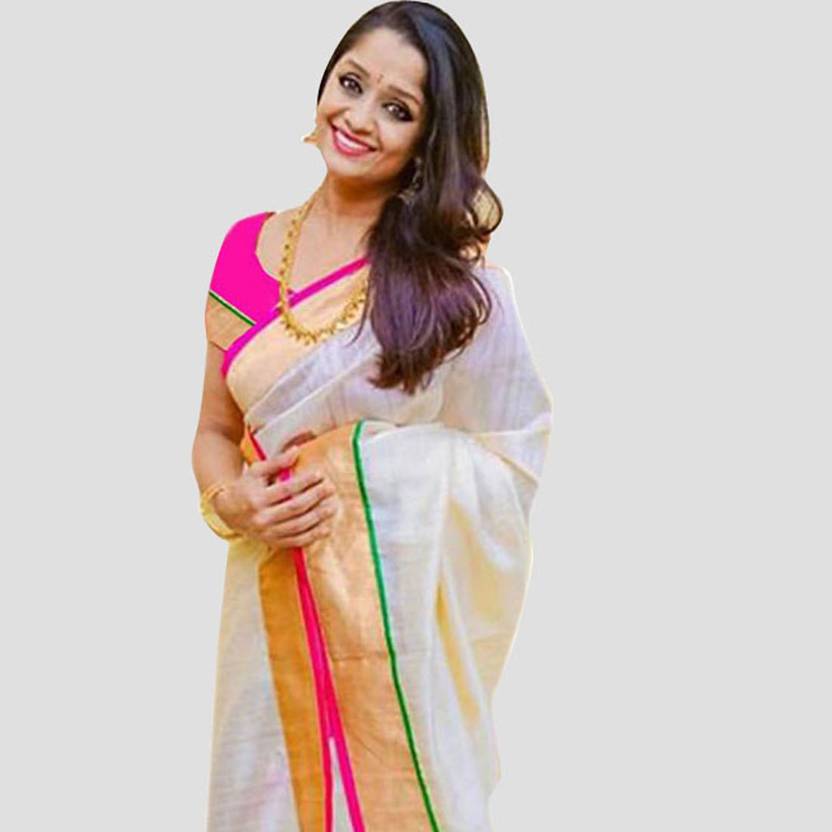 BAPS Self Design, Applique, Solid, Embellished Mysore Cotton, Silk, Lace Saree