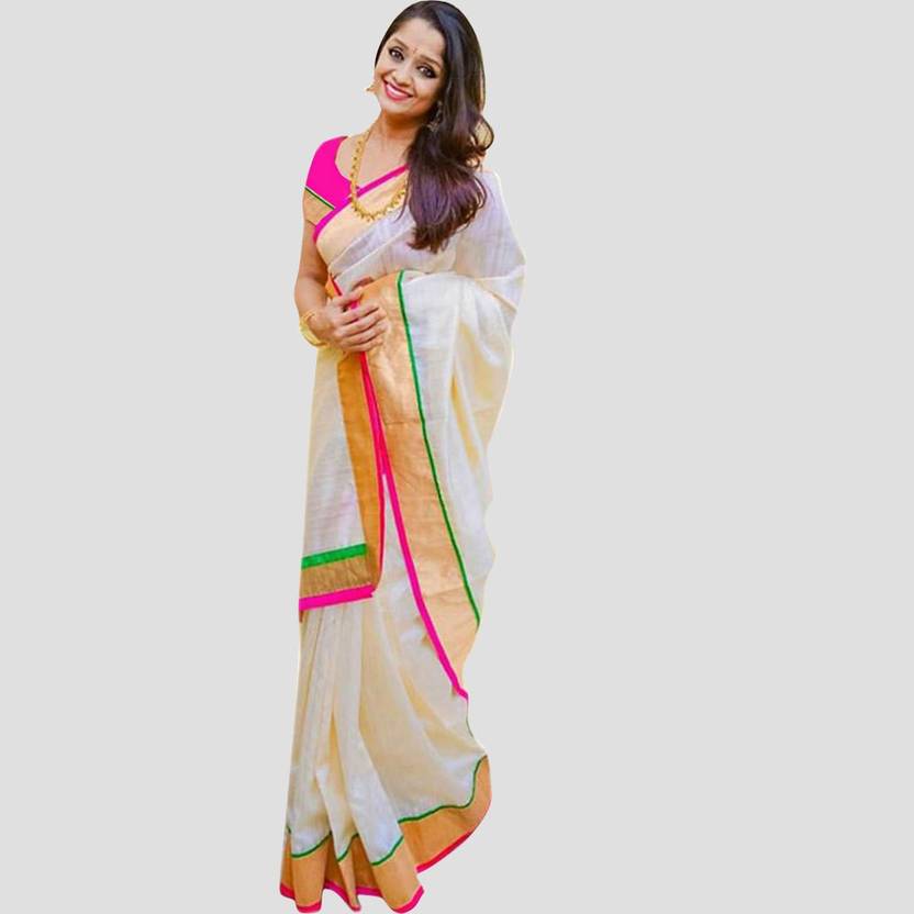 BAPS Self Design, Applique, Solid, Embellished Mysore Cotton, Silk, Lace Saree
