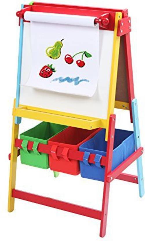 Mygift Freestanding White Board Chalkboard Easel For Kids Art Mygift Freestanding White Board Chalkboard Easel For Kids Art Paper Roll Holder 3 Storage Bins