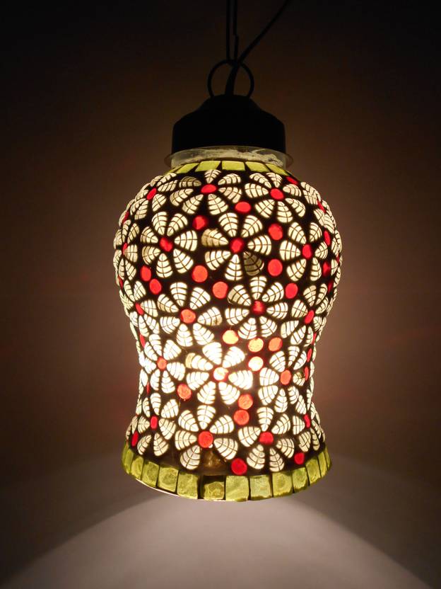 Susajjit Beatiful Flower Design Ceiling Lamp Fancy Mosaic Hanging Lantern Decorative Colorful Glass Lamp For Home Decoration Chandelier Ceiling Lamp