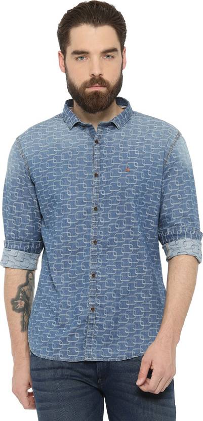 Showoff Men Printed Casual Dark Blue Shirt