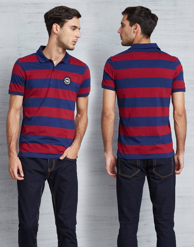 Metronaut Striped Men's Polo Neck Red T-Shirt