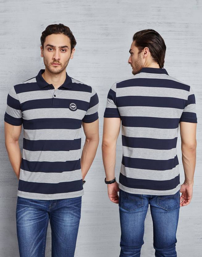 Metronaut Striped Men's Polo Neck Blue T-Shirt