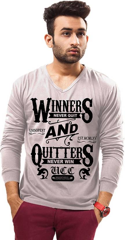 Unisopent Designs Printed Men's V-neck Grey T-Shirt