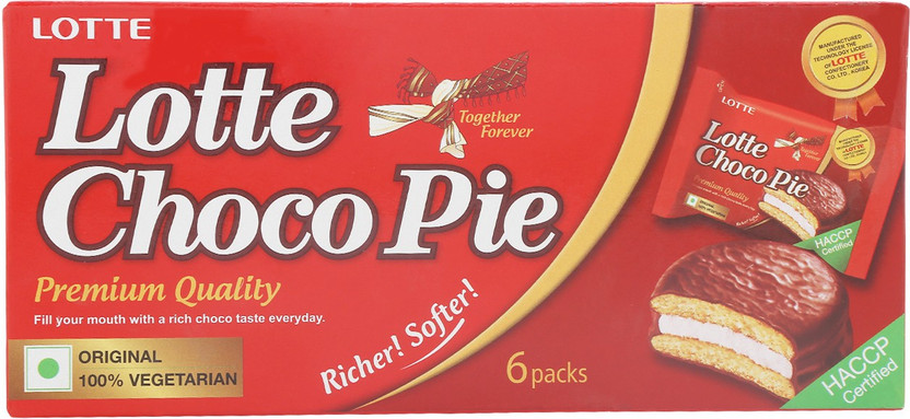 Lotte Choco Pie - Soft Biscuits coated with Premium Chocolate Cream Sandwich Biscuit(168 g)