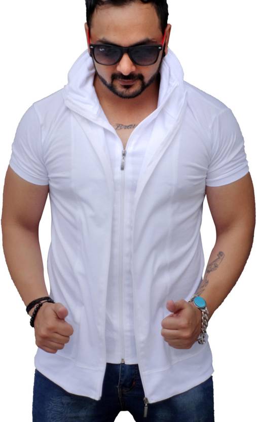 Black Collection Solid Men's Turtle Neck White T-Shirt