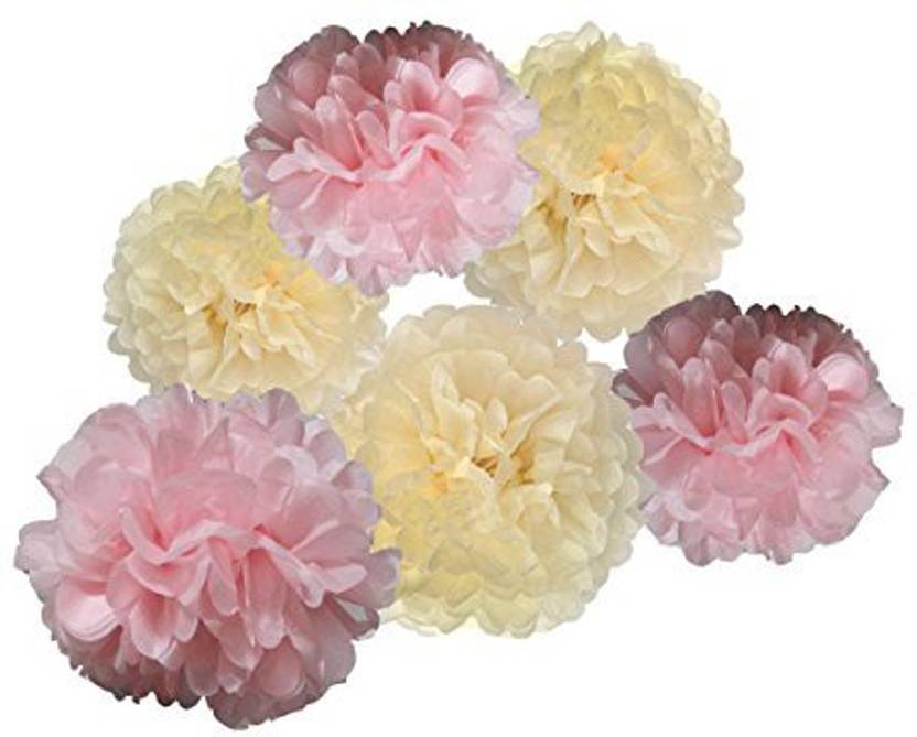 Heartfeel 6pcs Tissue Paper Cream Baby Pom Poms Flower Ball