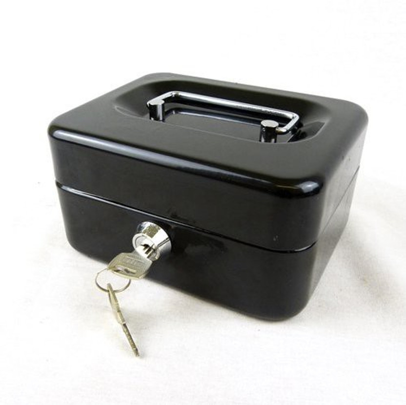 Cash Box with Money Tray lock Large Steel 5 Compartment Key Black Tiered
